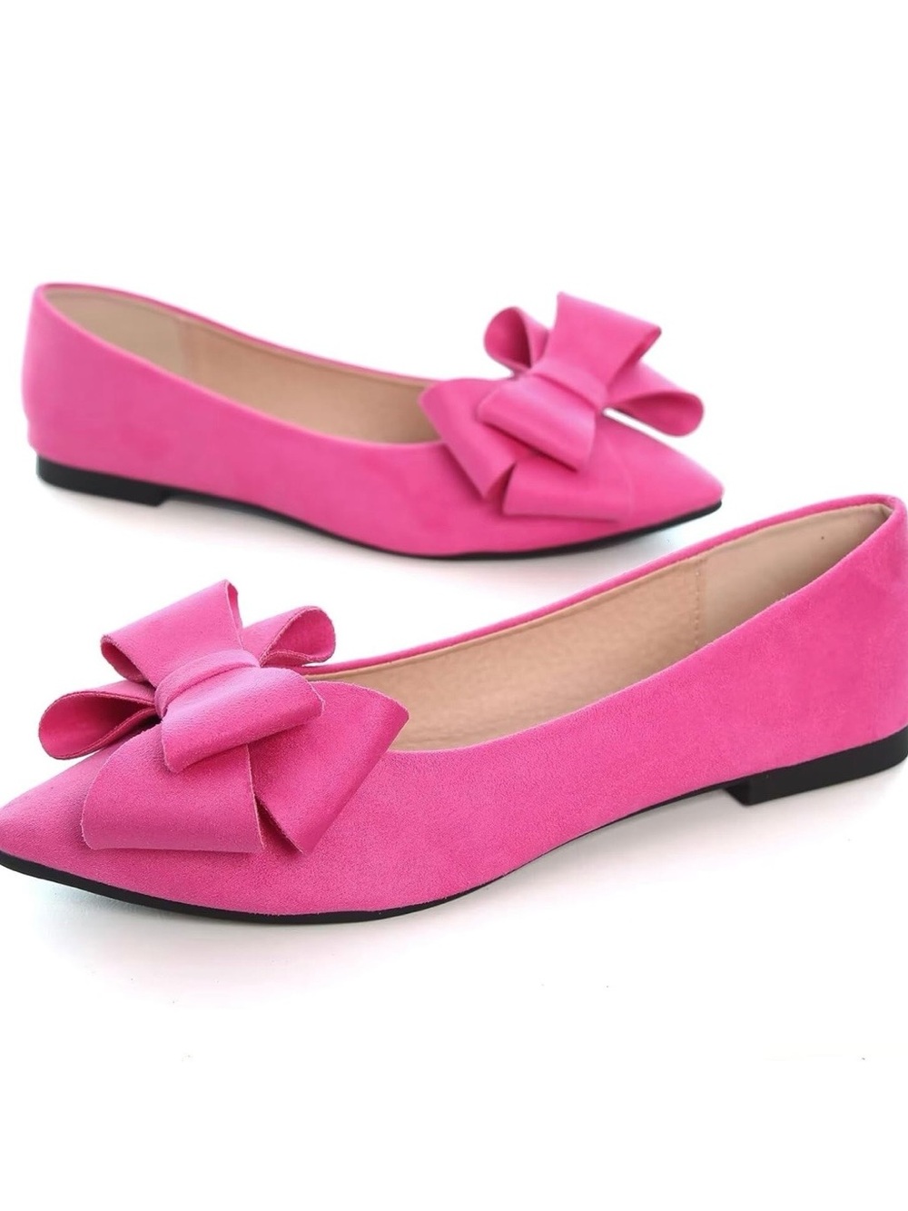 Fuchsia Pointed-Toe Ballet Flats with Bow
